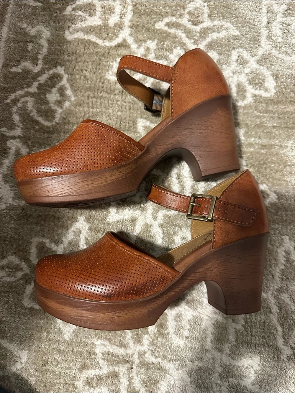 Women's Brown Mary Jane Heels with Ankle Strap - Picture 3 of 7